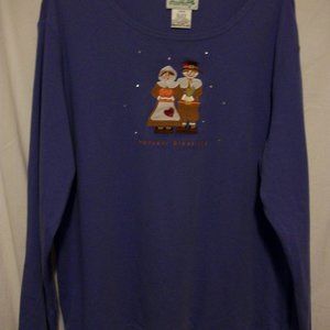 Quacker Factory Vintage "Harvest Blessings" LS Cotton Tee Sz Large